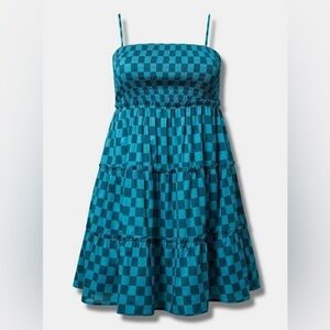 Torrid Cotton Teal Checkered Mini Dress Swim Coverup